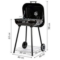 Grill ogrodowy z pokrywą na zawiasach + kółka