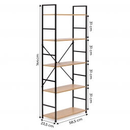 Regał drewniany szeroki nowoczesny LOFT 5 półek