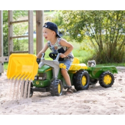 Rolly Toys 023110 Traktor Rolly Kid John Deere z łyżką i przyczepą